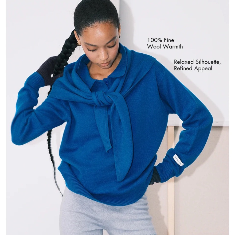 An Action A Day 100% Wool Classic Blue Women's Polo Top
